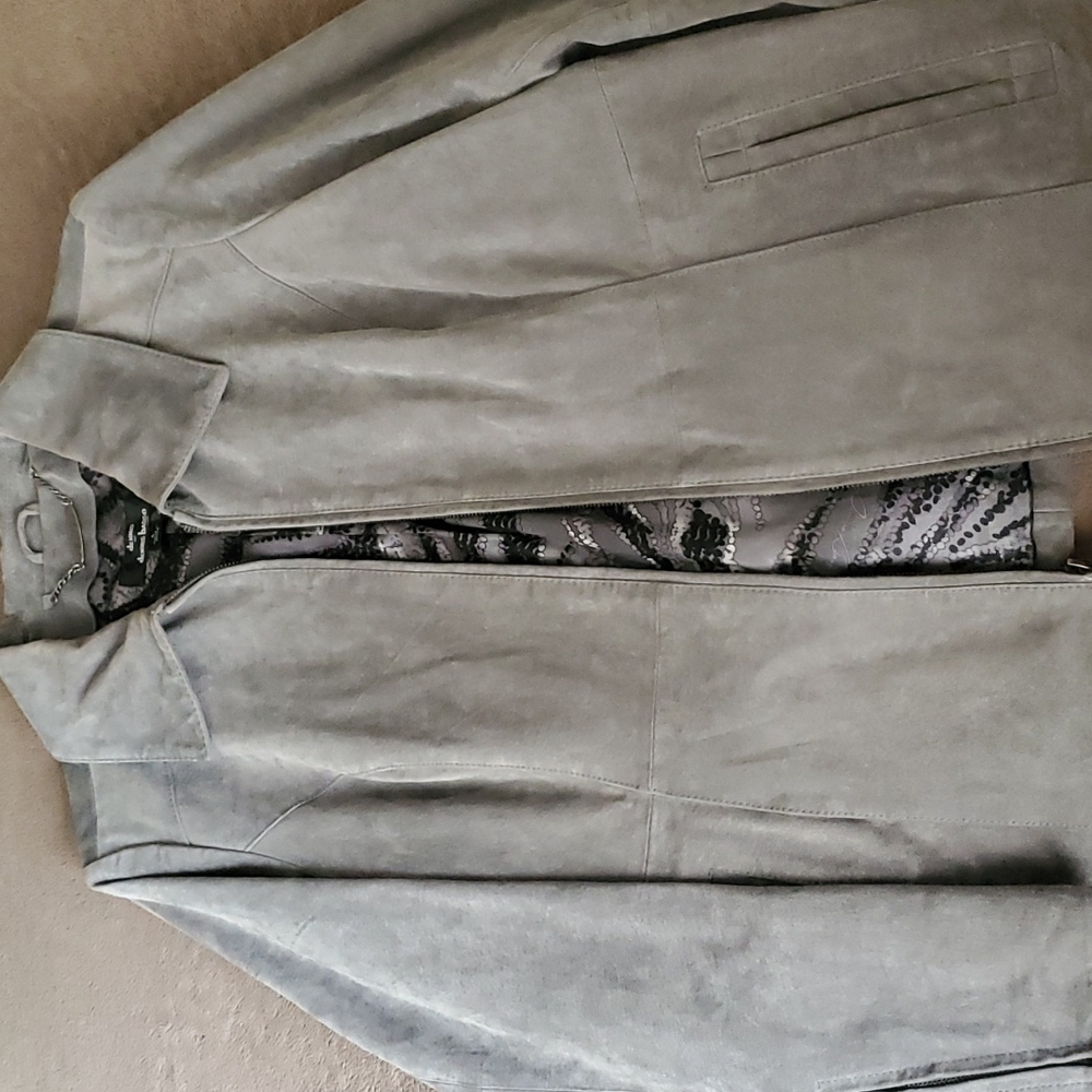 Dennis Basso, large, gray leather jacket
